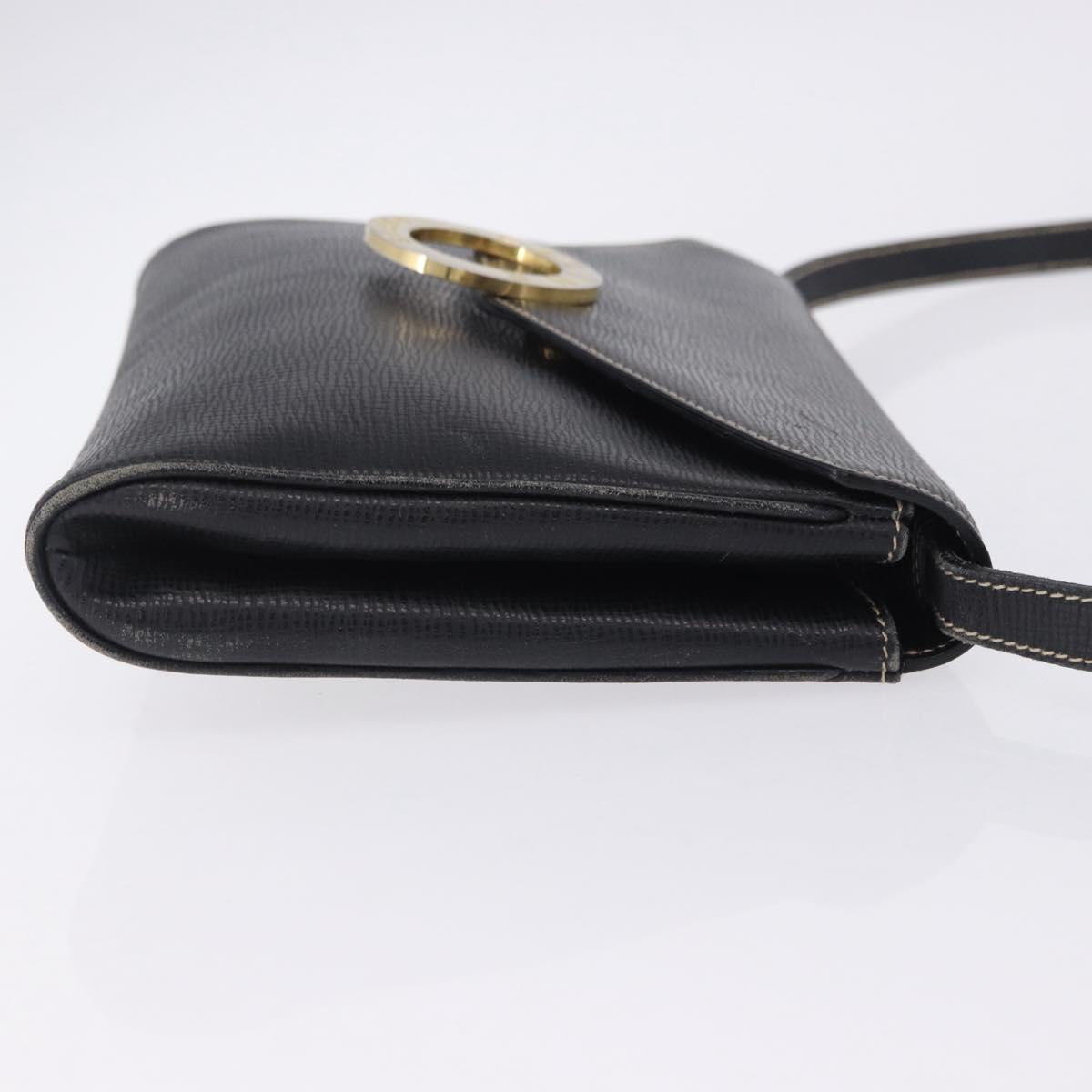 CELINE Circle Shoulder Bag Leather Black Gold Tone Auth 205823