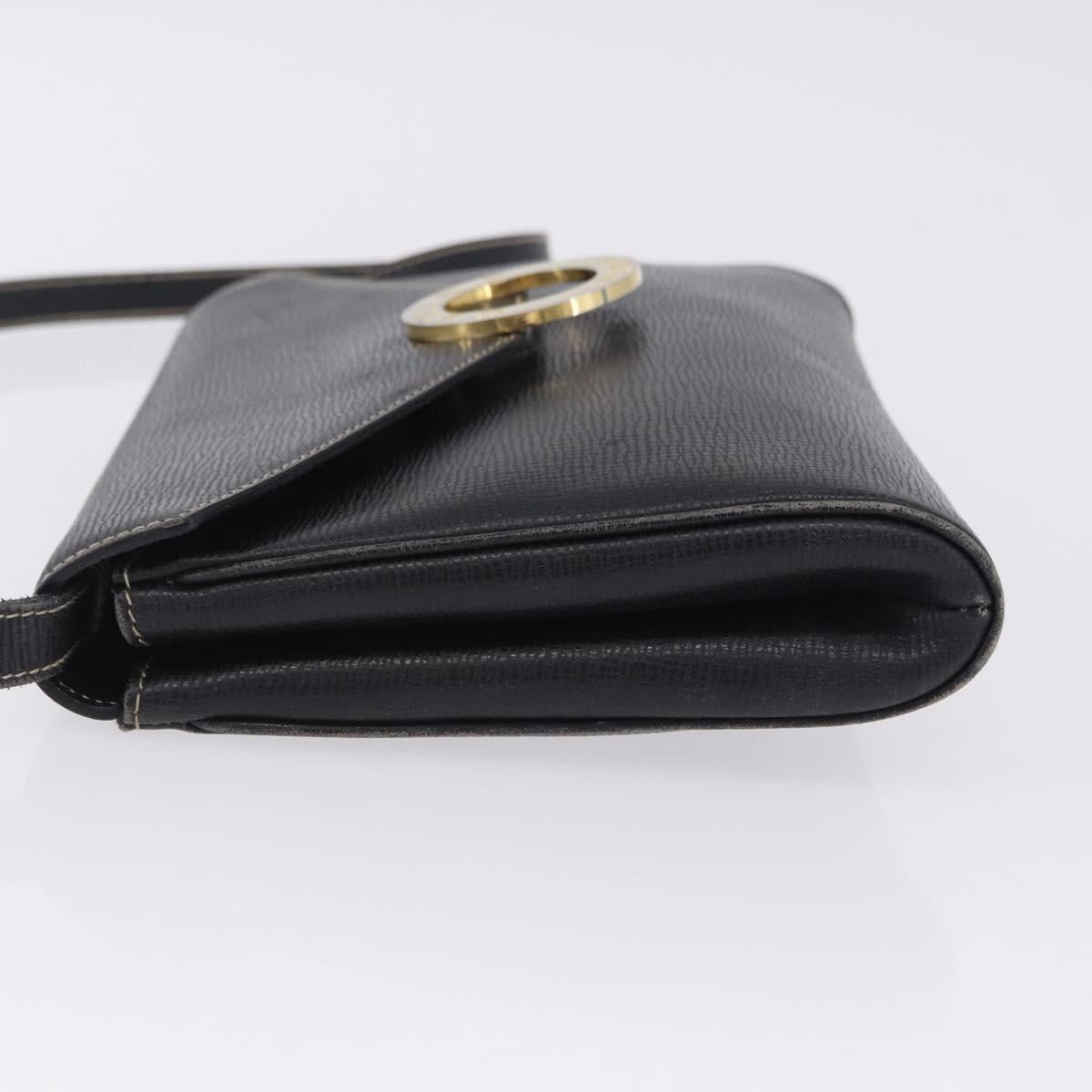CELINE Circle Shoulder Bag Leather Black Gold Tone Auth 205823