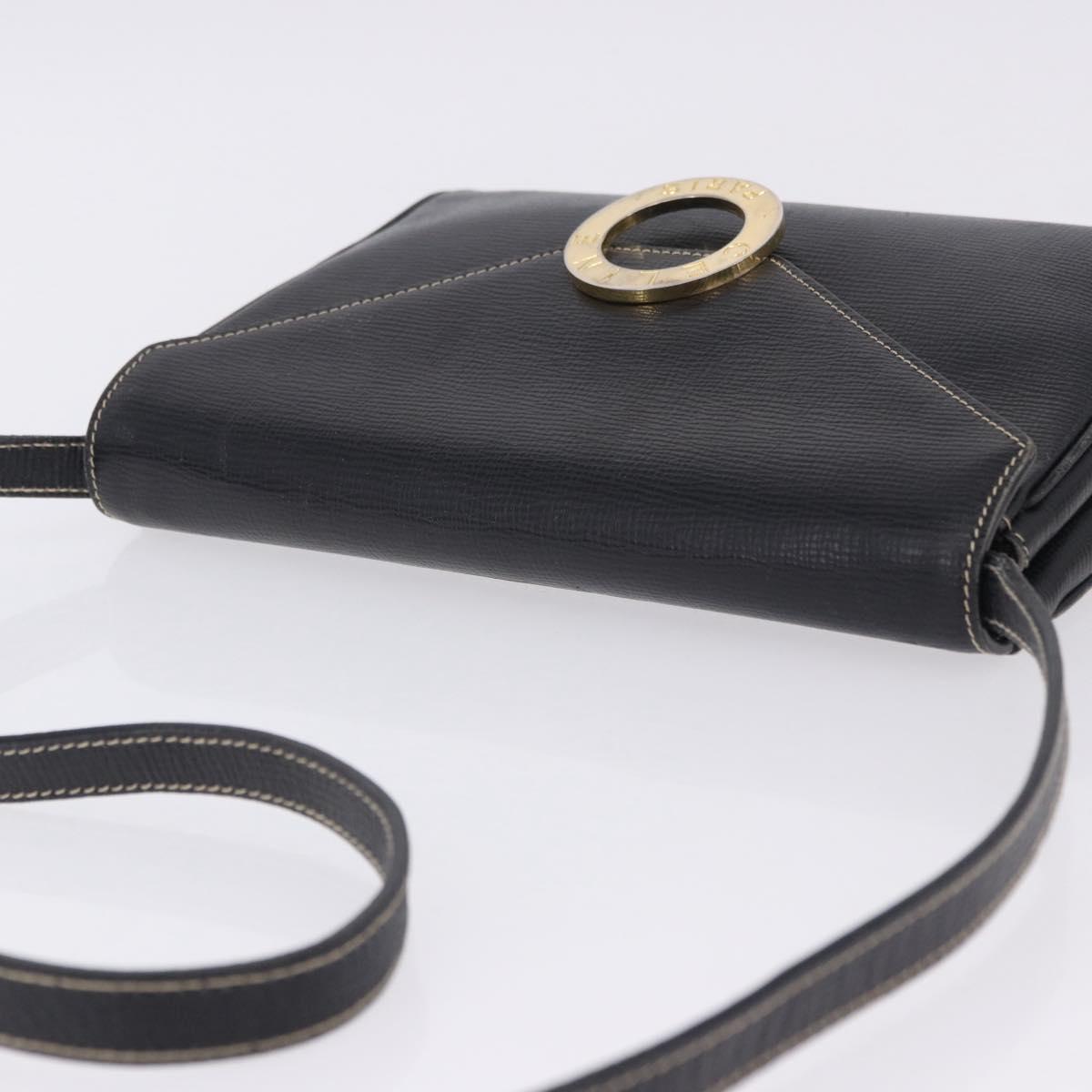 CELINE Circle Shoulder Bag Leather Black Gold Tone Auth 205823
