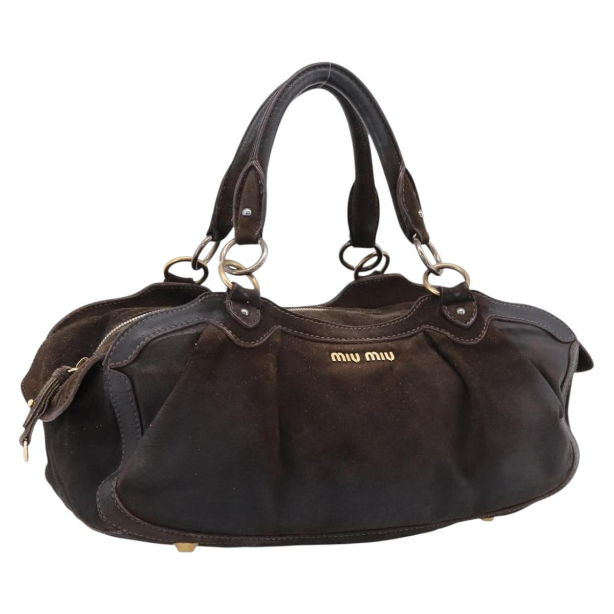 Miu Miu Hand Bag Suede Brown Gold Tone Auth 205824