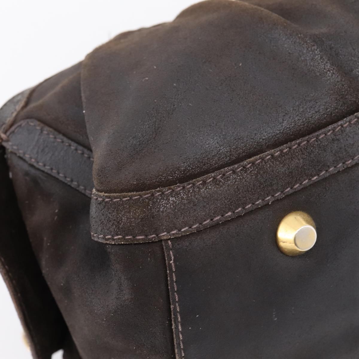 Miu Miu Hand Bag Suede Brown Gold Tone Auth 205824