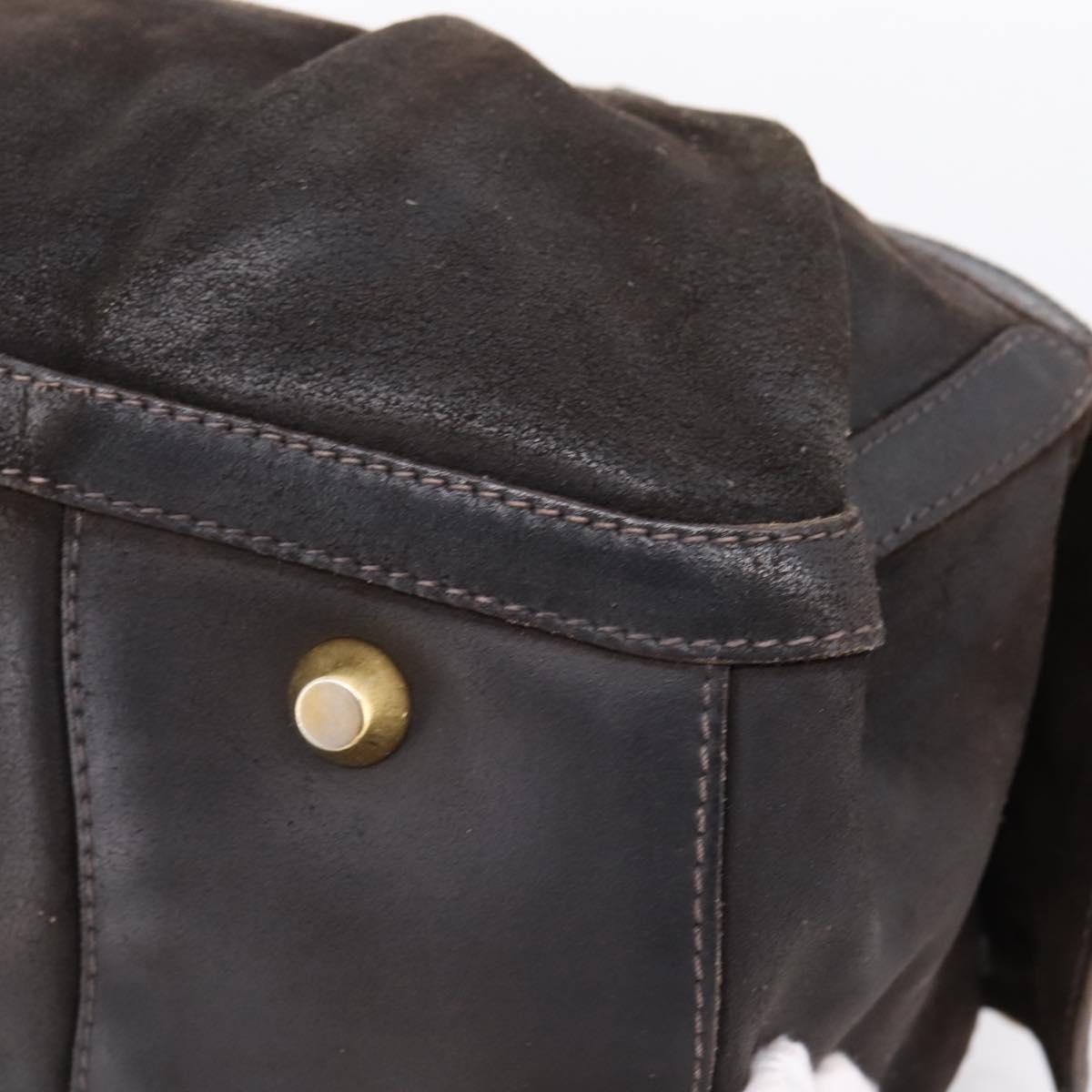 Miu Miu Hand Bag Suede Brown Gold Tone Auth 205824