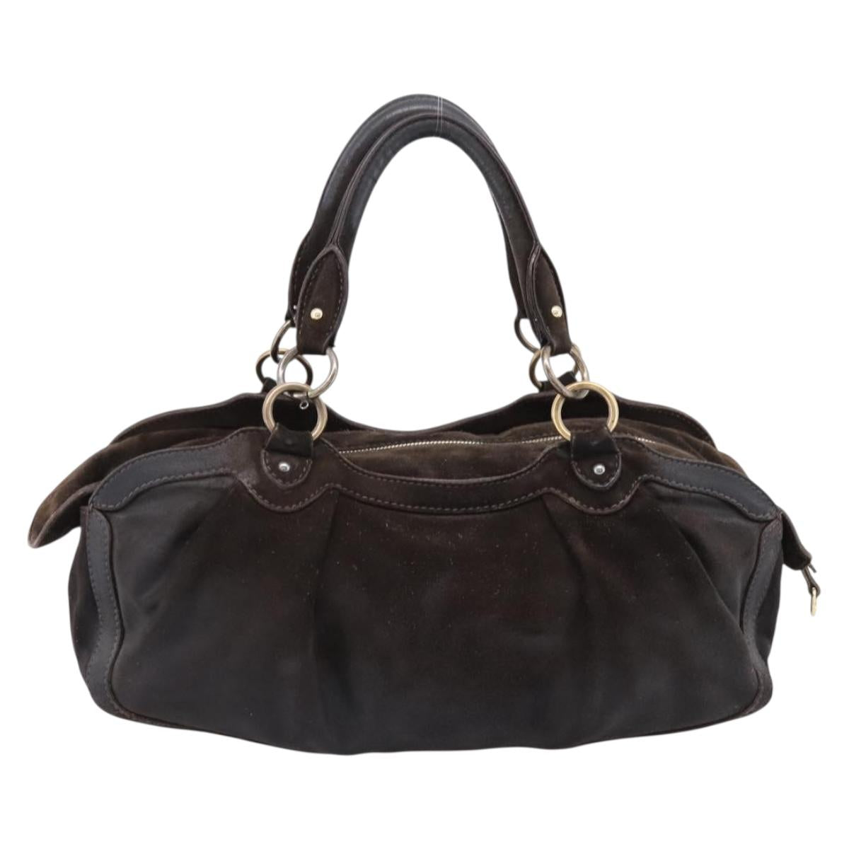 Miu Miu Hand Bag Suede Brown Gold Tone Auth 205824
