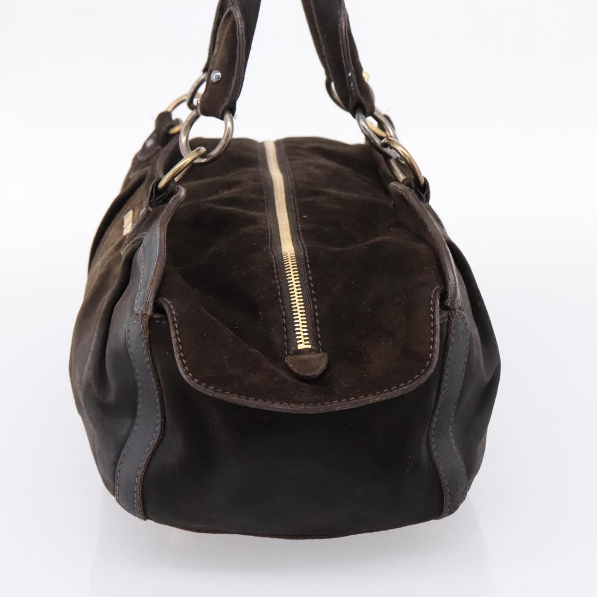 Miu Miu Hand Bag Suede Brown Gold Tone Auth 205824