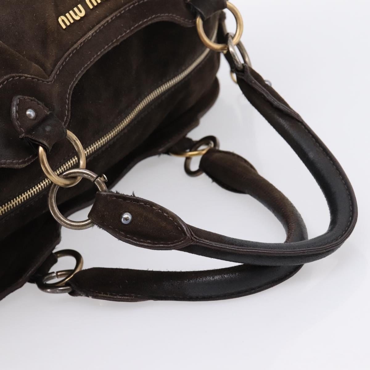 Miu Miu Hand Bag Suede Brown Gold Tone Auth 205824