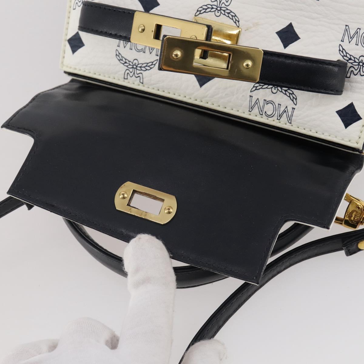 MCM Vicetos Hand Bag PVC Leather 2way White Gold Tone Auth 205825A