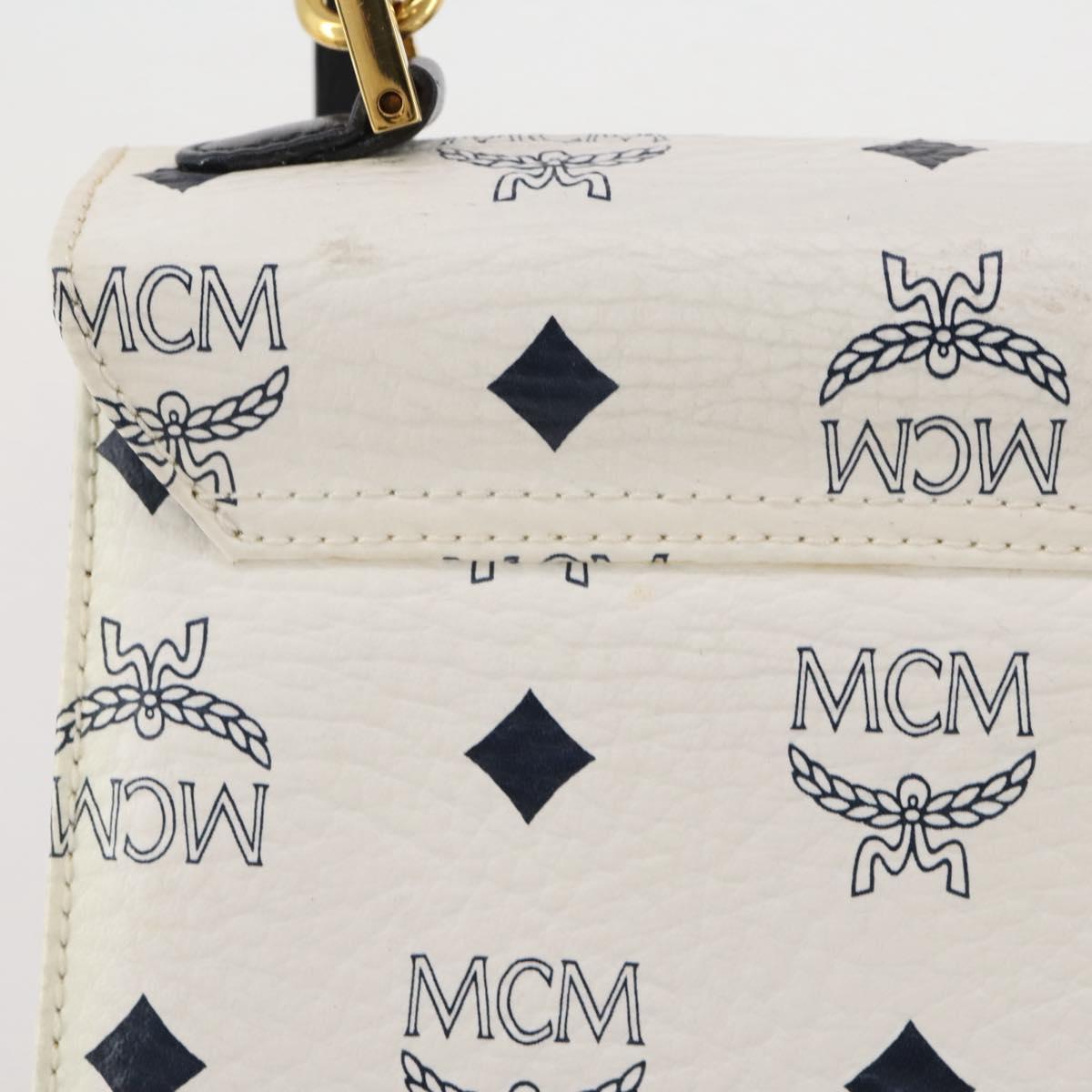 MCM Vicetos Hand Bag PVC Leather 2way White Gold Tone Auth 205825A