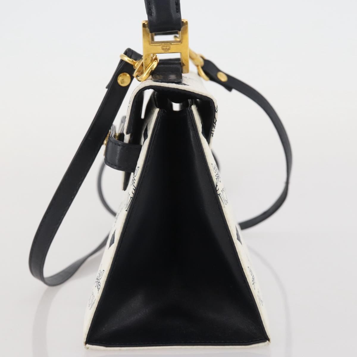 MCM Vicetos Hand Bag PVC Leather 2way White Gold Tone Auth 205825A