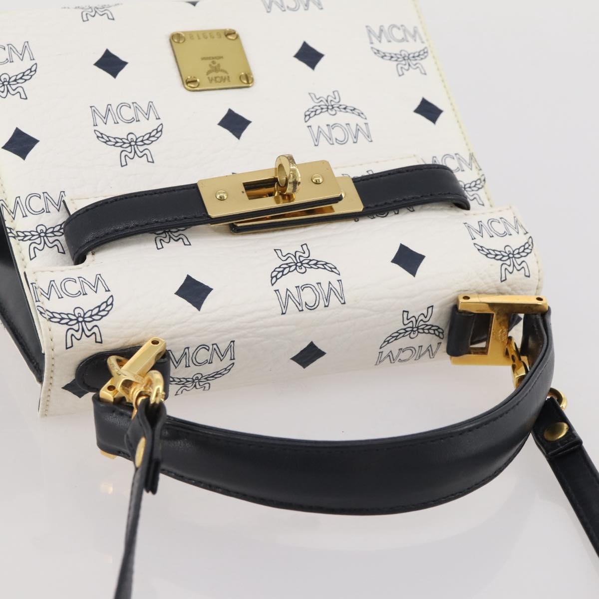 MCM Vicetos Hand Bag PVC Leather 2way White Gold Tone Auth 205825A