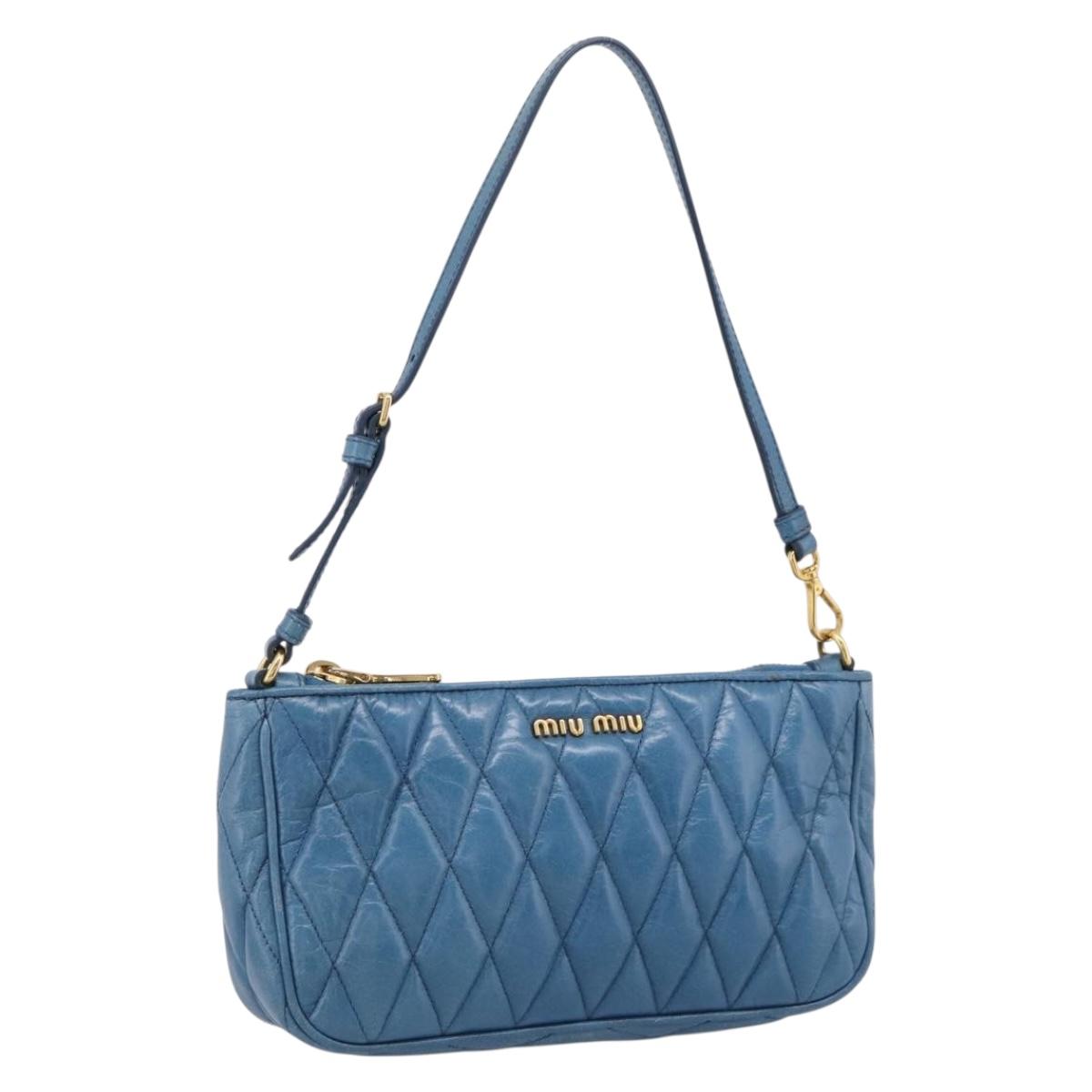 Miu Miu Shoulder Bag Leather Blue Gold Tone Auth 205826V