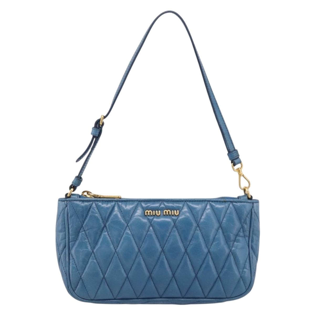 Miu Miu Shoulder Bag Leather Blue Gold Tone Auth 205826V