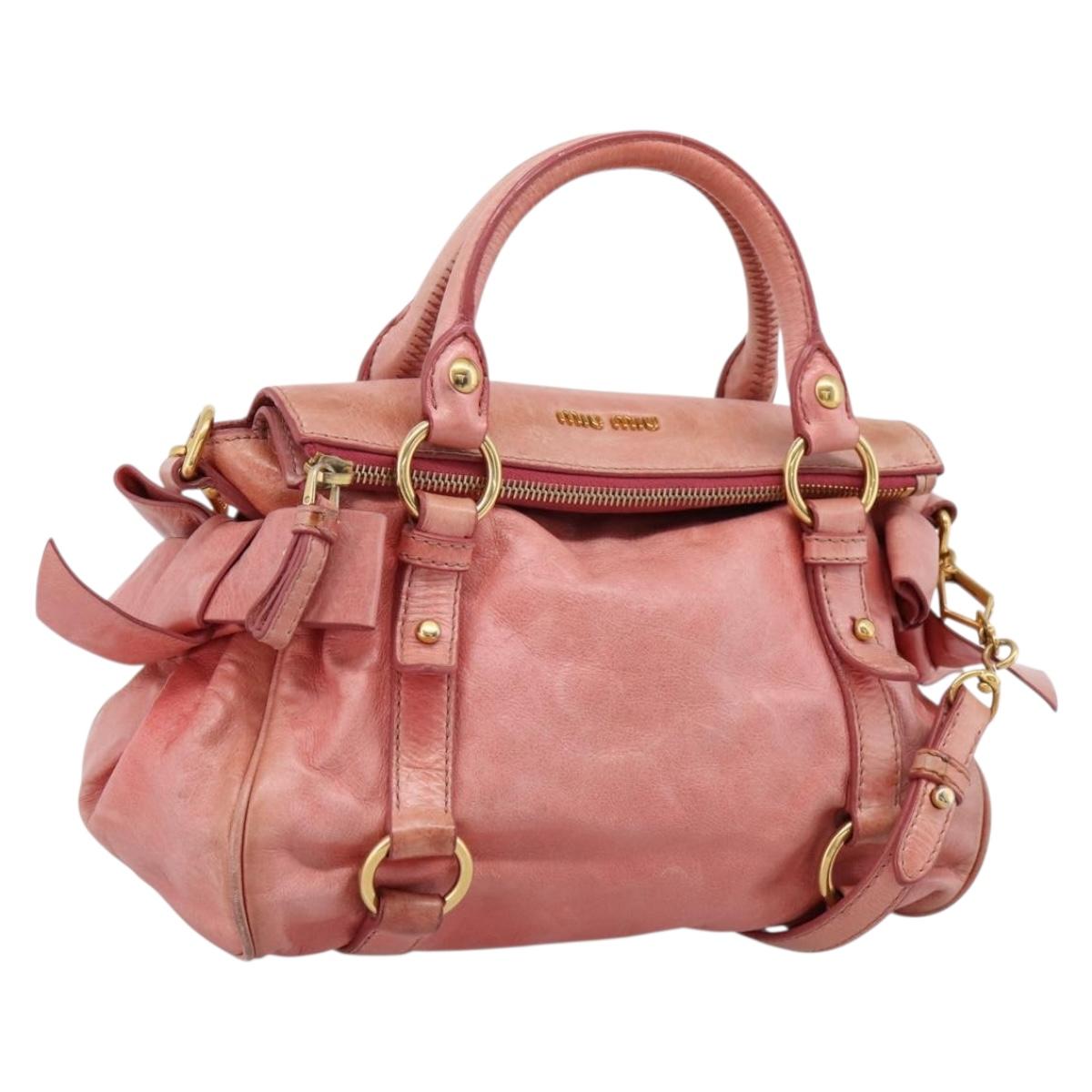 Miu Miu Vitellolux Hand Bag Leather 2way Pink Gold Auth 205828V