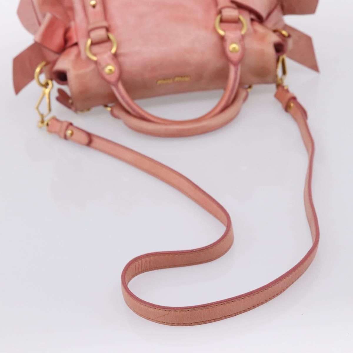 Miu Miu Vitellolux Hand Bag Leather 2way Pink Gold Auth 205828V