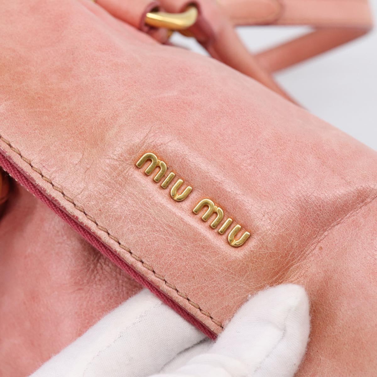 Miu Miu Vitellolux Hand Bag Leather 2way Pink Gold Auth 205828V