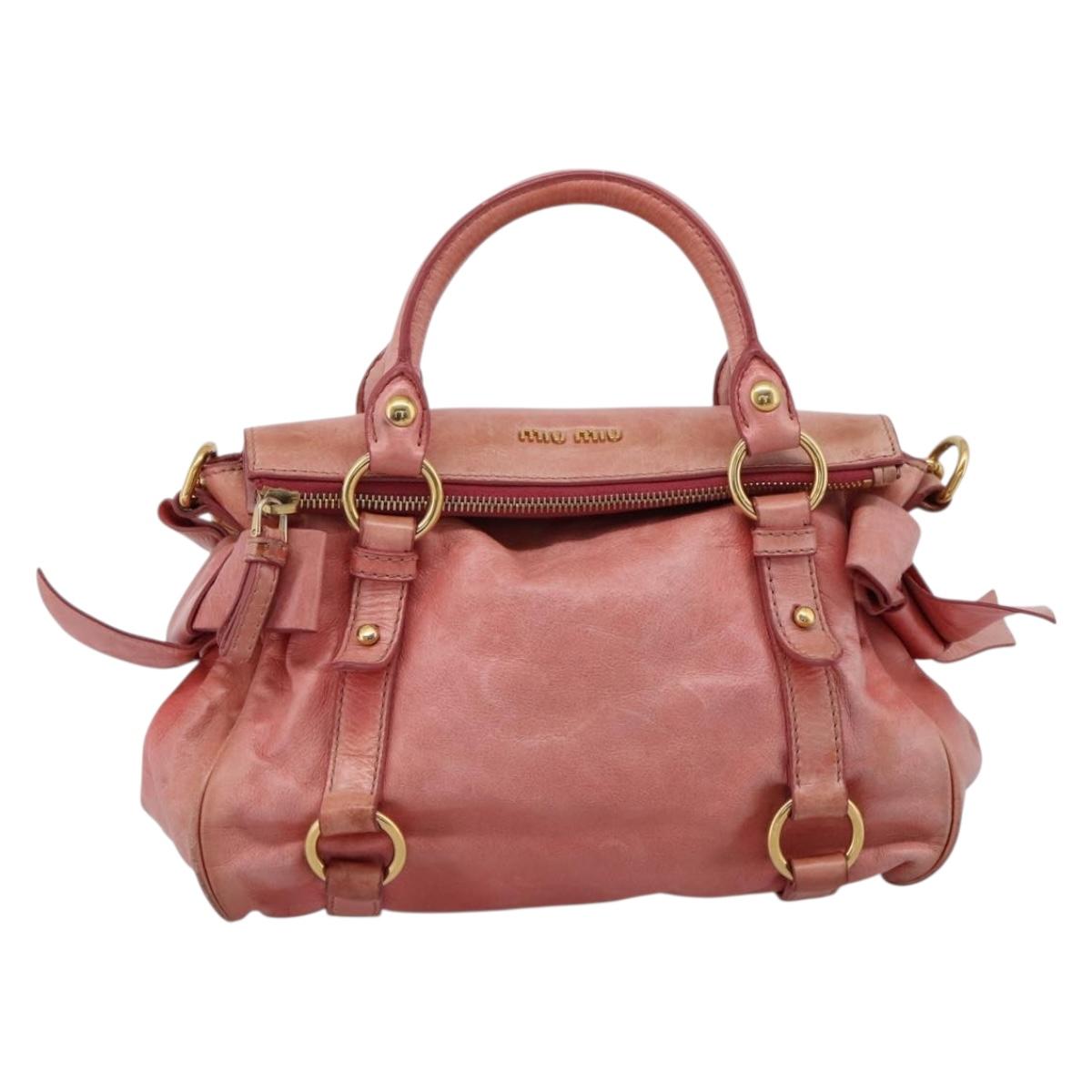 Miu Miu Vitellolux Hand Bag Leather 2way Pink Gold Auth 205828V