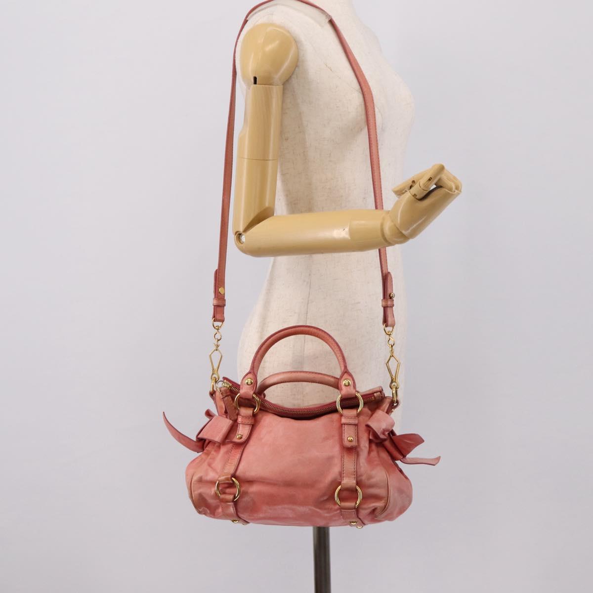 Miu Miu Vitellolux Hand Bag Leather 2way Pink Gold Auth 205828V