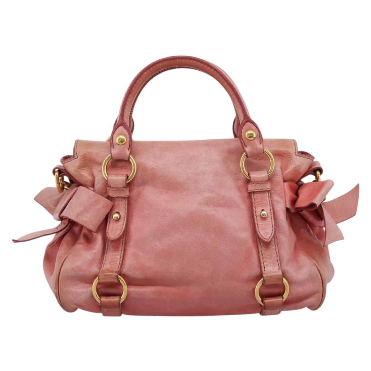 Miu Miu Vitellolux Hand Bag Leather 2way Pink Gold Auth 205828V