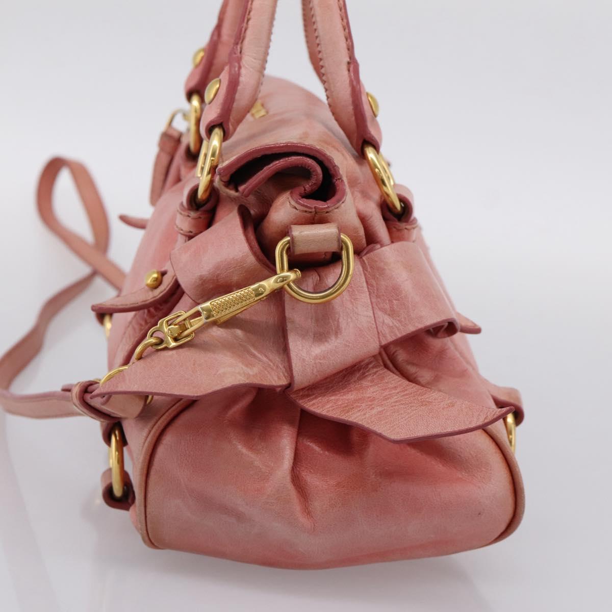 Miu Miu Vitellolux Hand Bag Leather 2way Pink Gold Auth 205828V