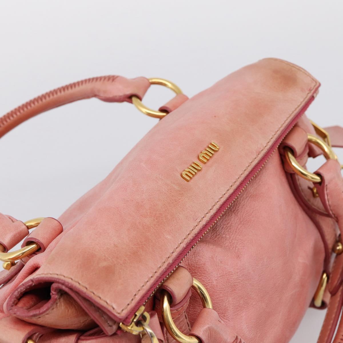 Miu Miu Vitellolux Hand Bag Leather 2way Pink Gold Auth 205828V