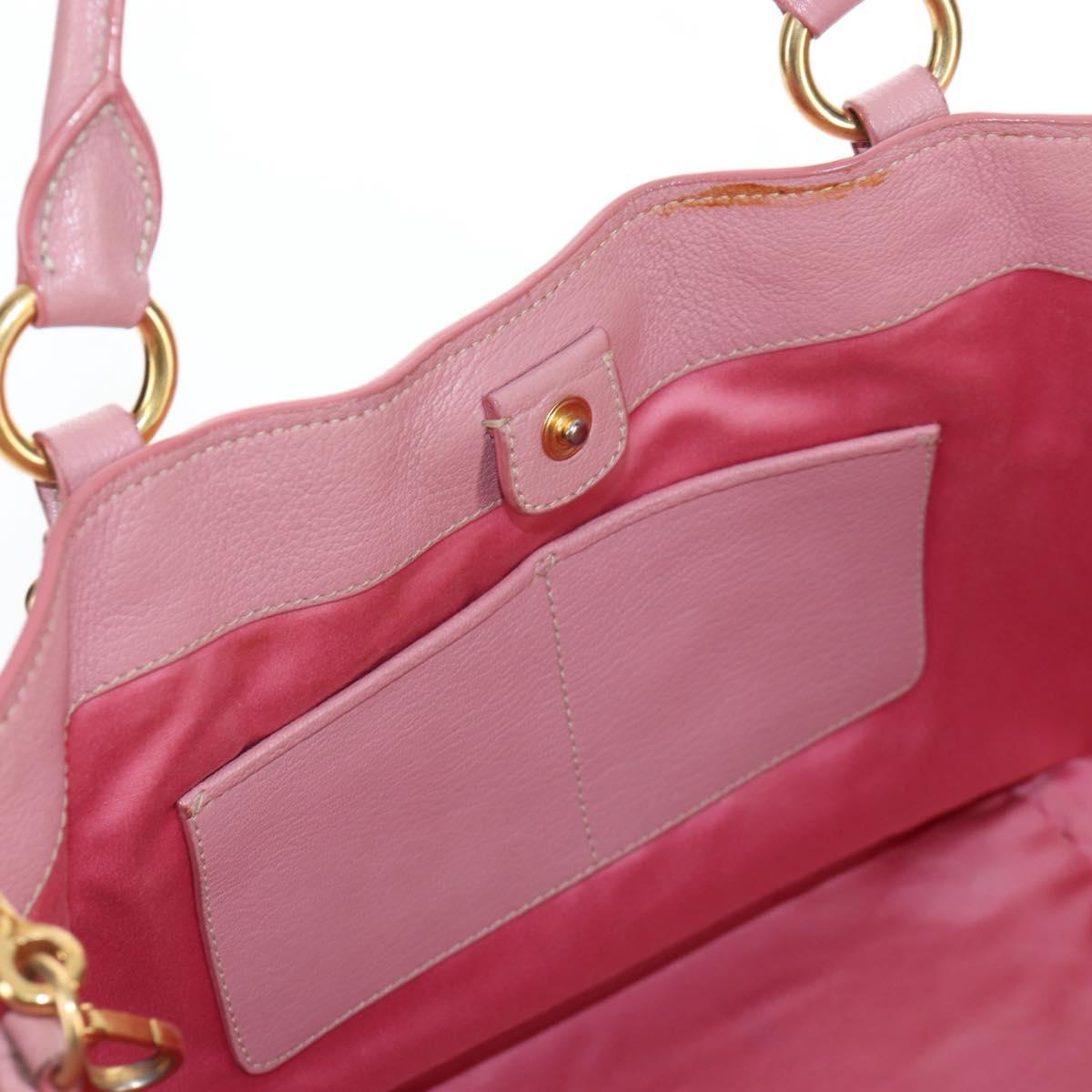 Miu Miu Hand Bag Leather 2way Pink Gold Tone Auth 205829A
