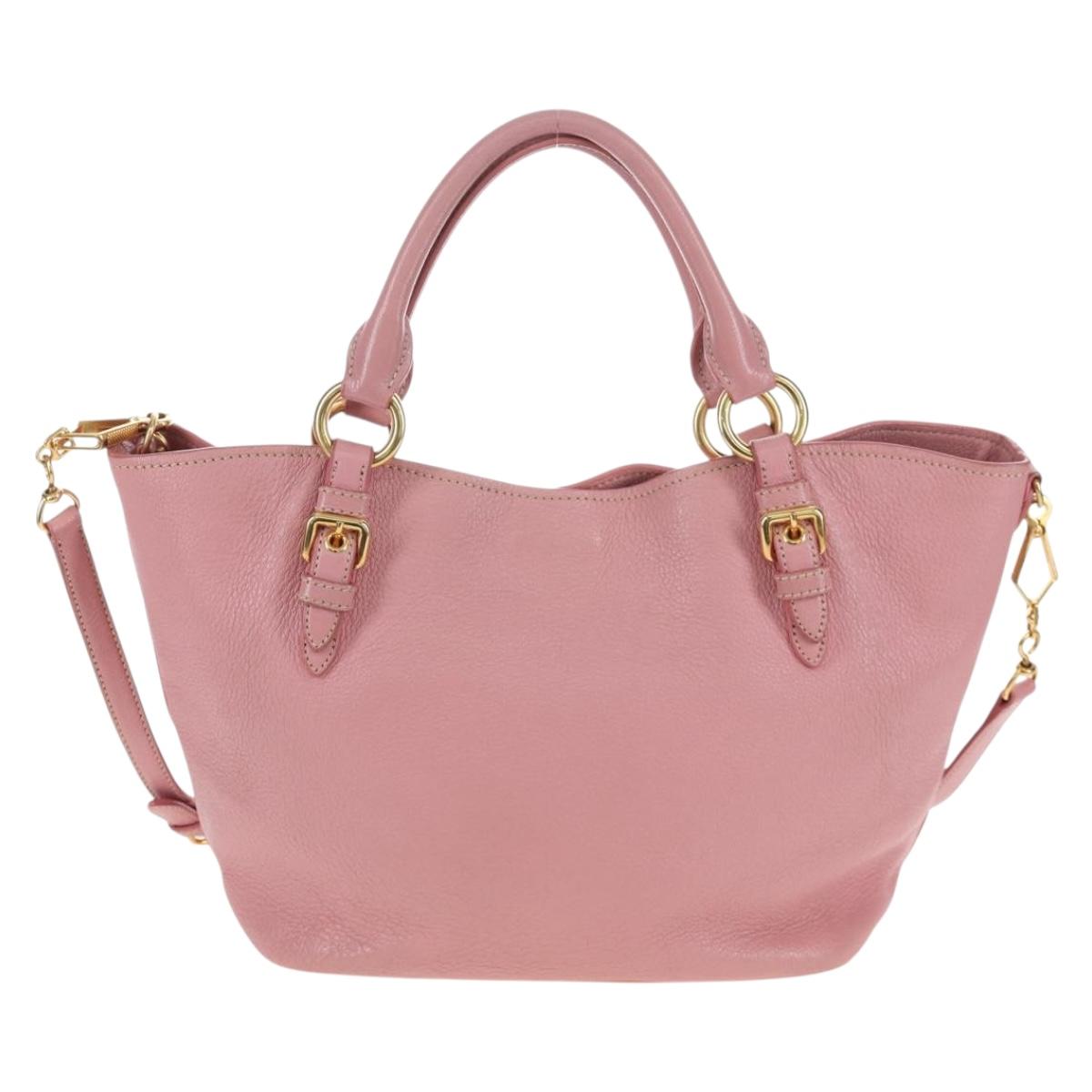 Miu Miu Hand Bag Leather 2way Pink Gold Tone Auth 205829A