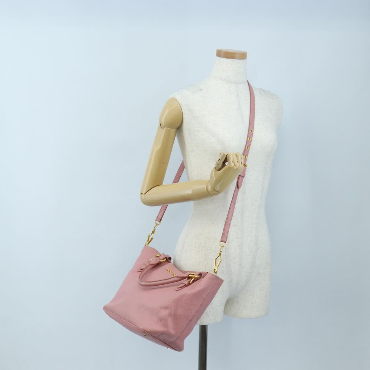 Miu Miu Hand Bag Leather 2way Pink Gold Tone Auth 205829A