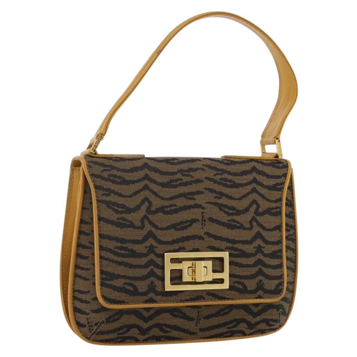 FENDI Shoulder Bag Canvas Brown Gold Tone Auth 205851A