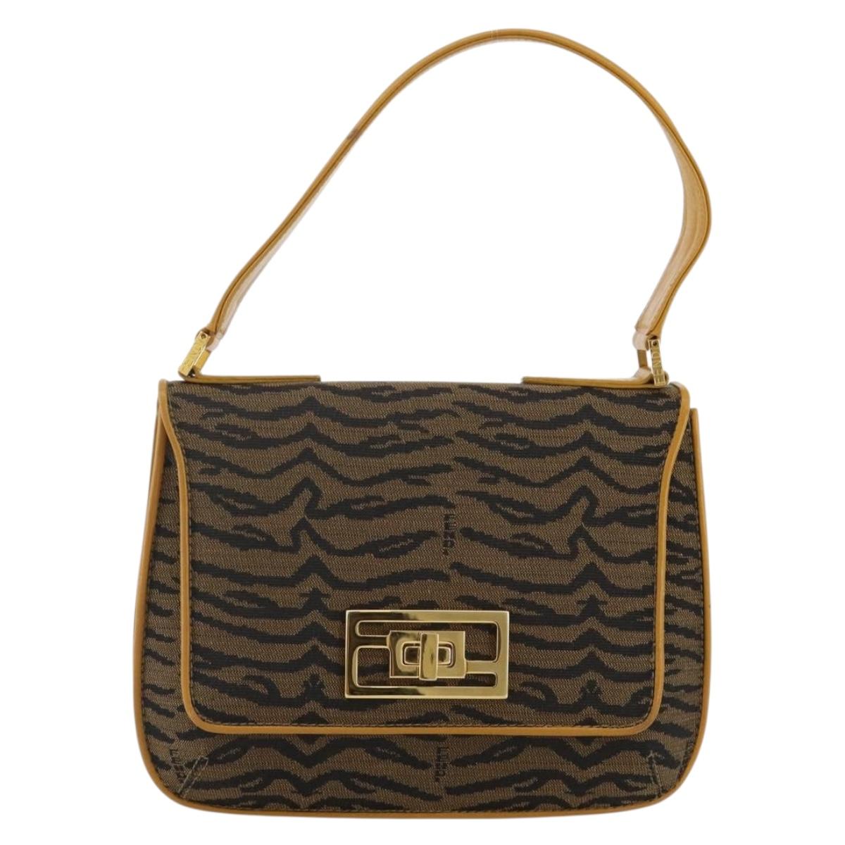 FENDI Shoulder Bag Canvas Brown Gold Tone Auth 205851A