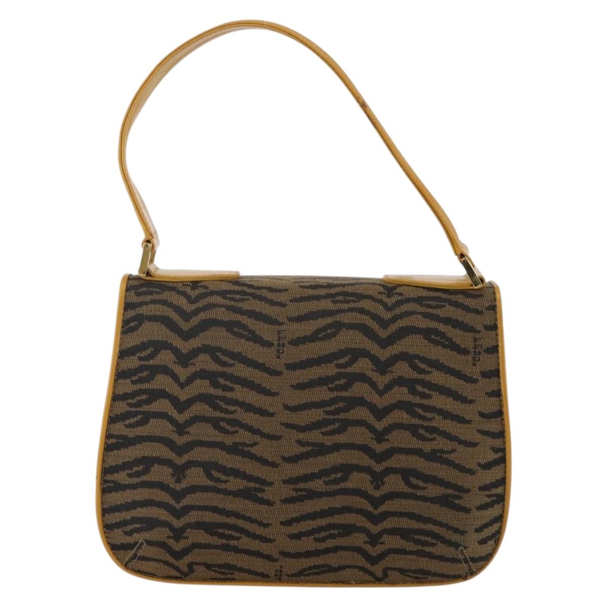 FENDI Shoulder Bag Canvas Brown Gold Tone Auth 205851A