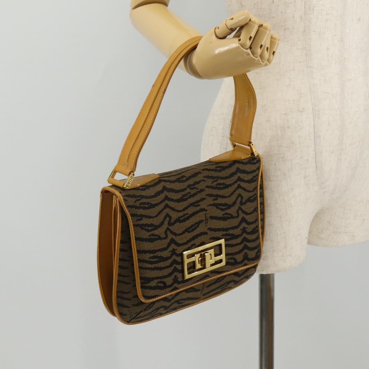 FENDI Shoulder Bag Canvas Brown Gold Tone Auth 205851A