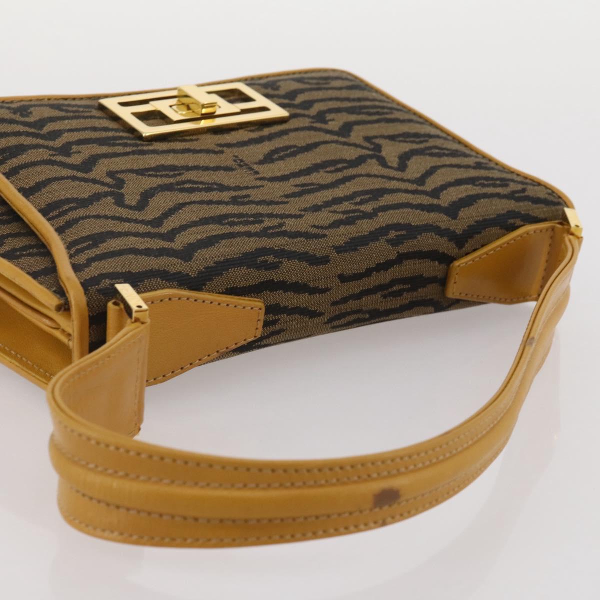 FENDI Shoulder Bag Canvas Brown Gold Tone Auth 205851A