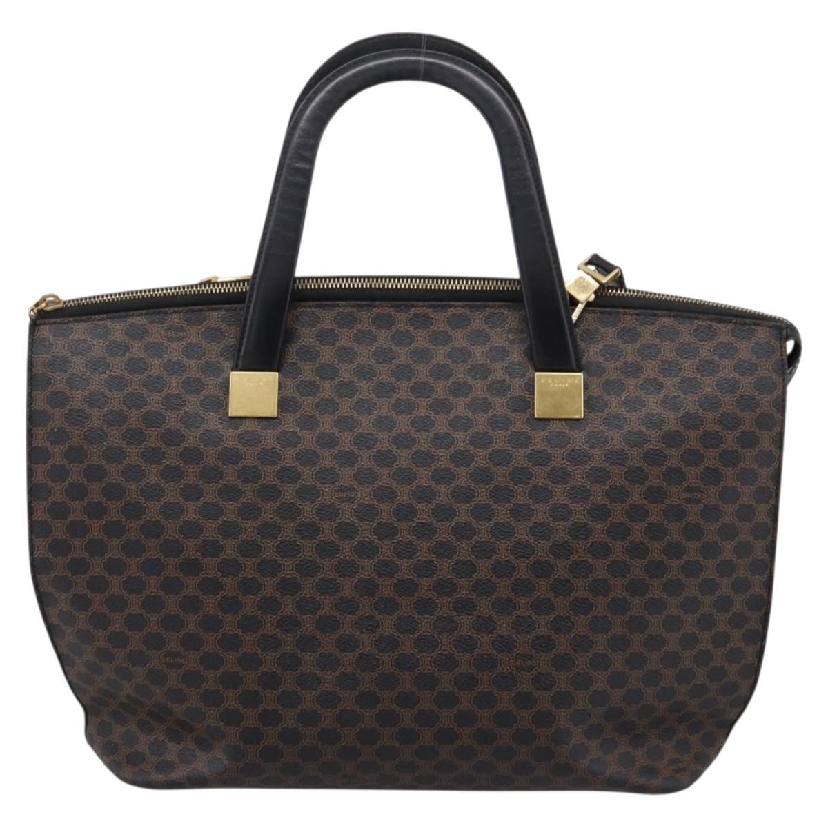 CELINE Macadam Hand Bag PVC Leather 2way Black Gold Tone Auth 205852