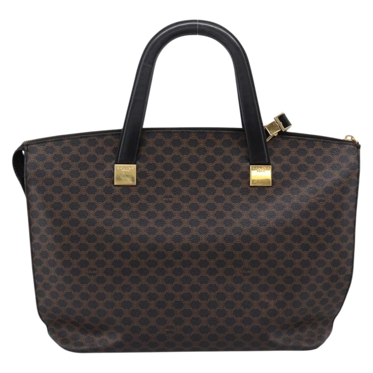 CELINE Macadam Hand Bag PVC Leather 2way Black Gold Tone Auth 205852