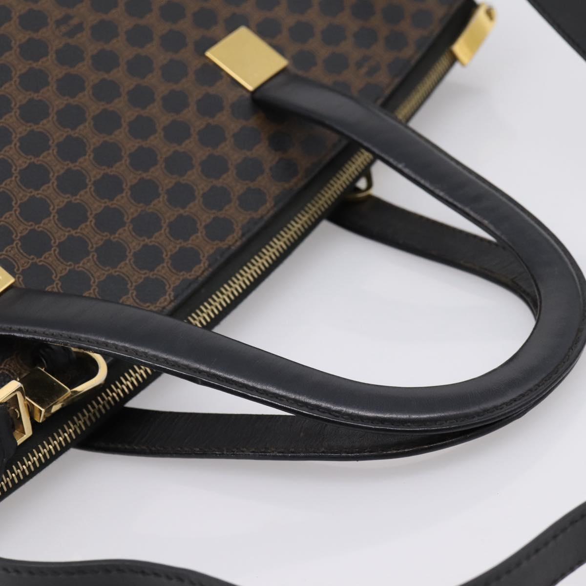 CELINE Macadam Hand Bag PVC Leather 2way Black Gold Tone Auth 205852