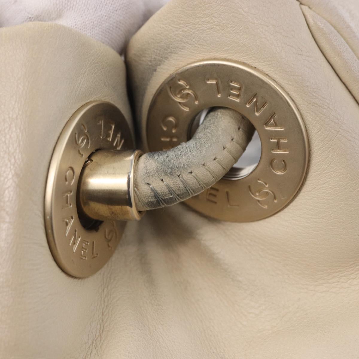 CHANEL Camelia Tote Bag Leather Beige Gold Tone CC Auth 205854