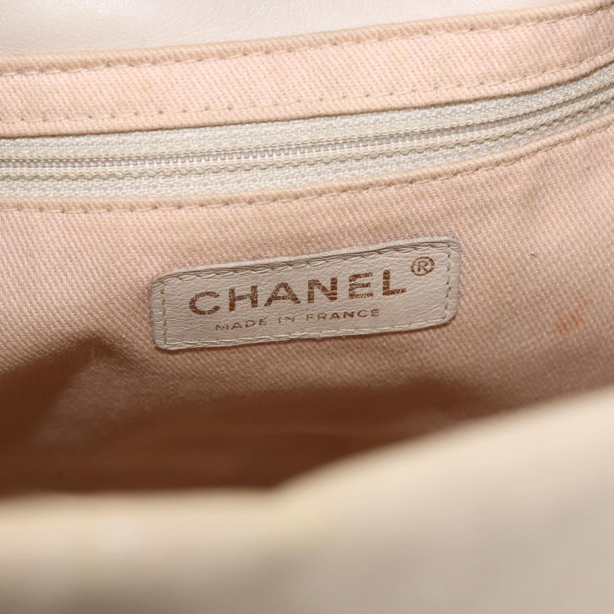 CHANEL Camelia Tote Bag Leather Beige Gold Tone CC Auth 205854