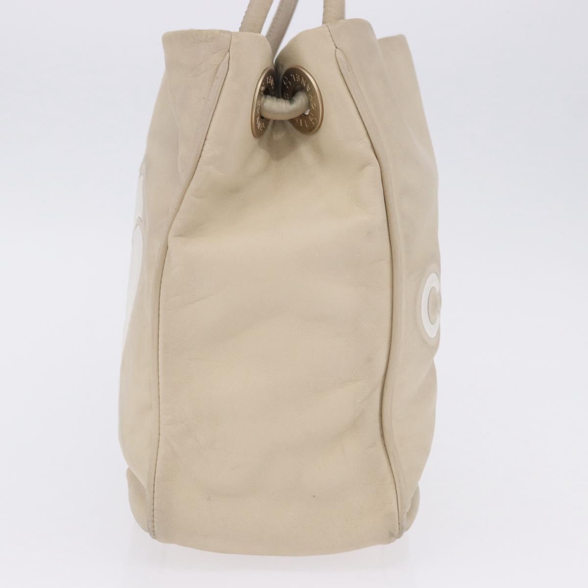 CHANEL Camelia Tote Bag Leather Beige Gold Tone CC Auth 205854
