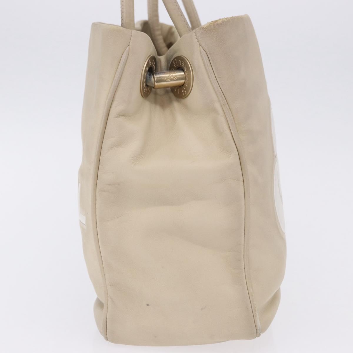 CHANEL Camelia Tote Bag Leather Beige Gold Tone CC Auth 205854