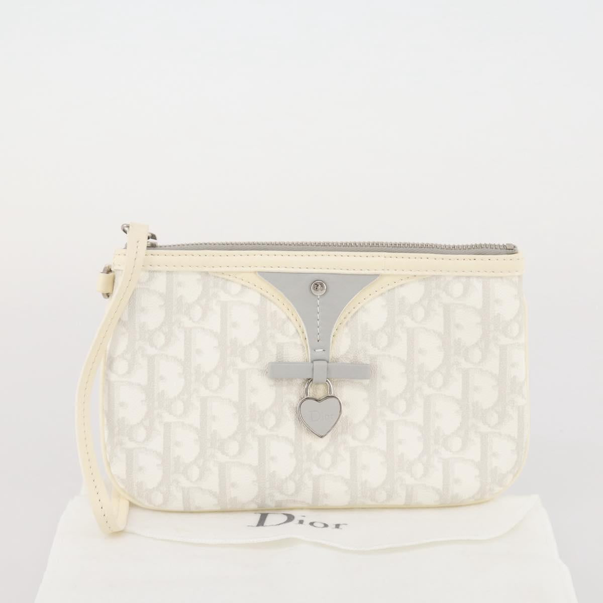 Christian Dior Romantic Accessory Pouch PVC Leather White Silver Auth 205858V