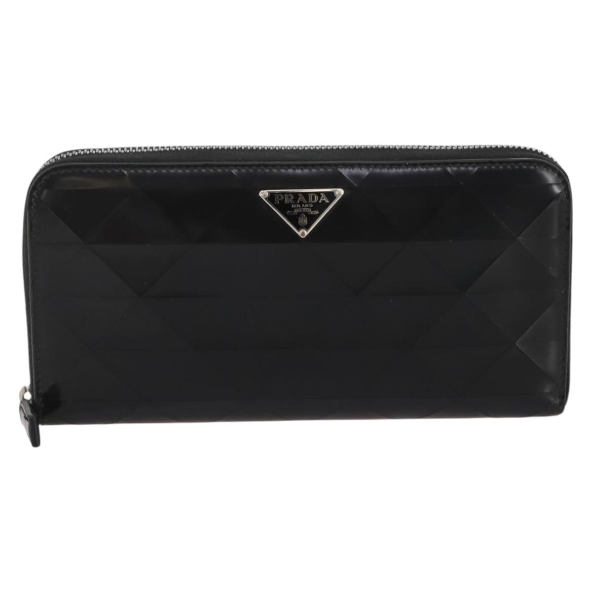 PRADA Long Wallet Leather Black Silver Auth 205863A