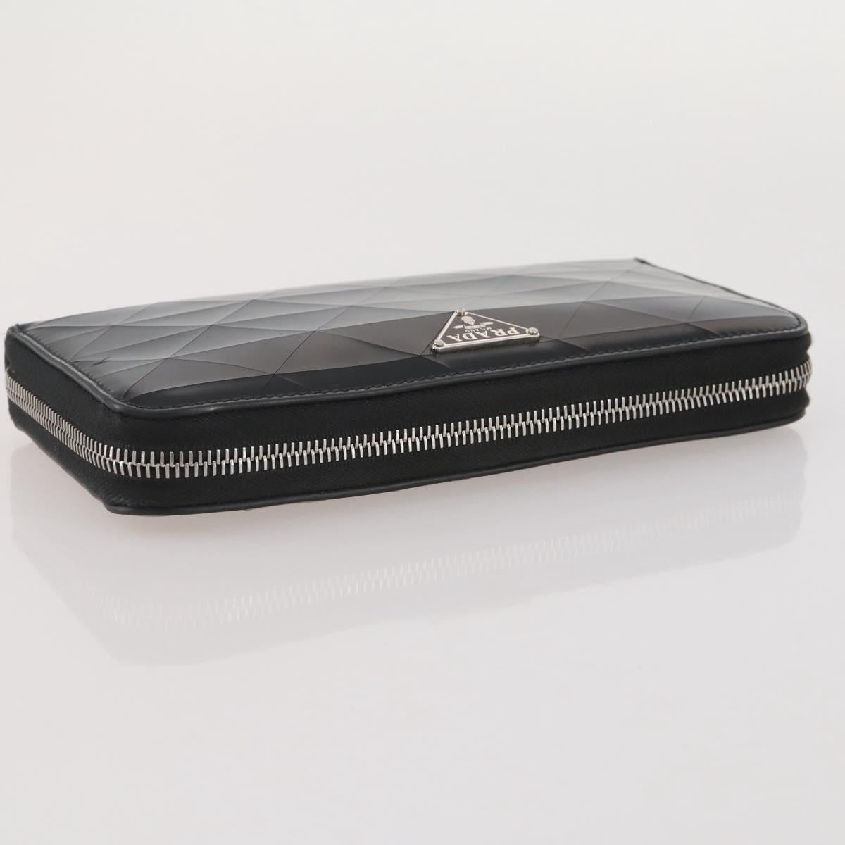PRADA Long Wallet Leather Black Silver Auth 205863A