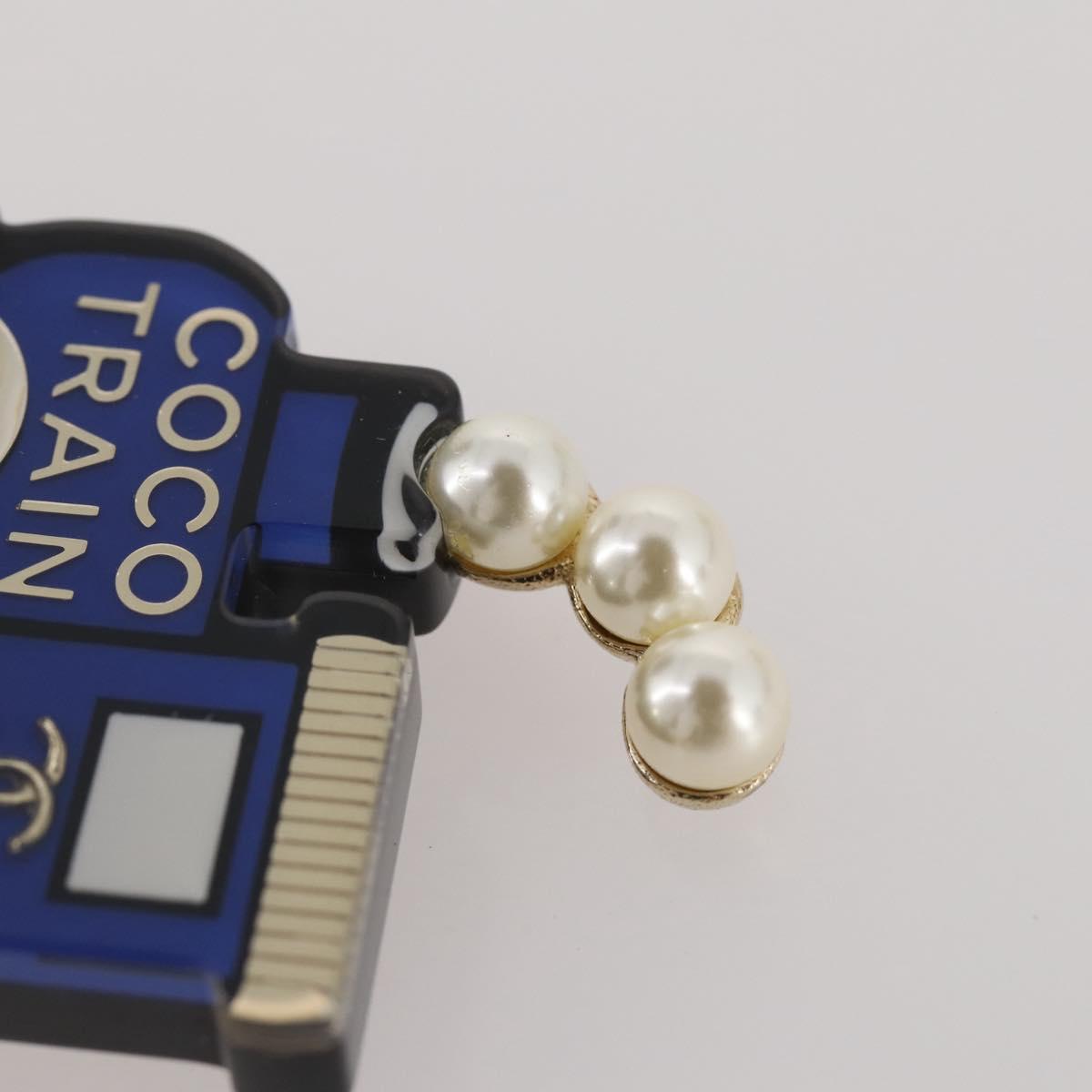 CHANEL Coco Train Brooch Metal Blue Gold Tone CC Auth 205865M