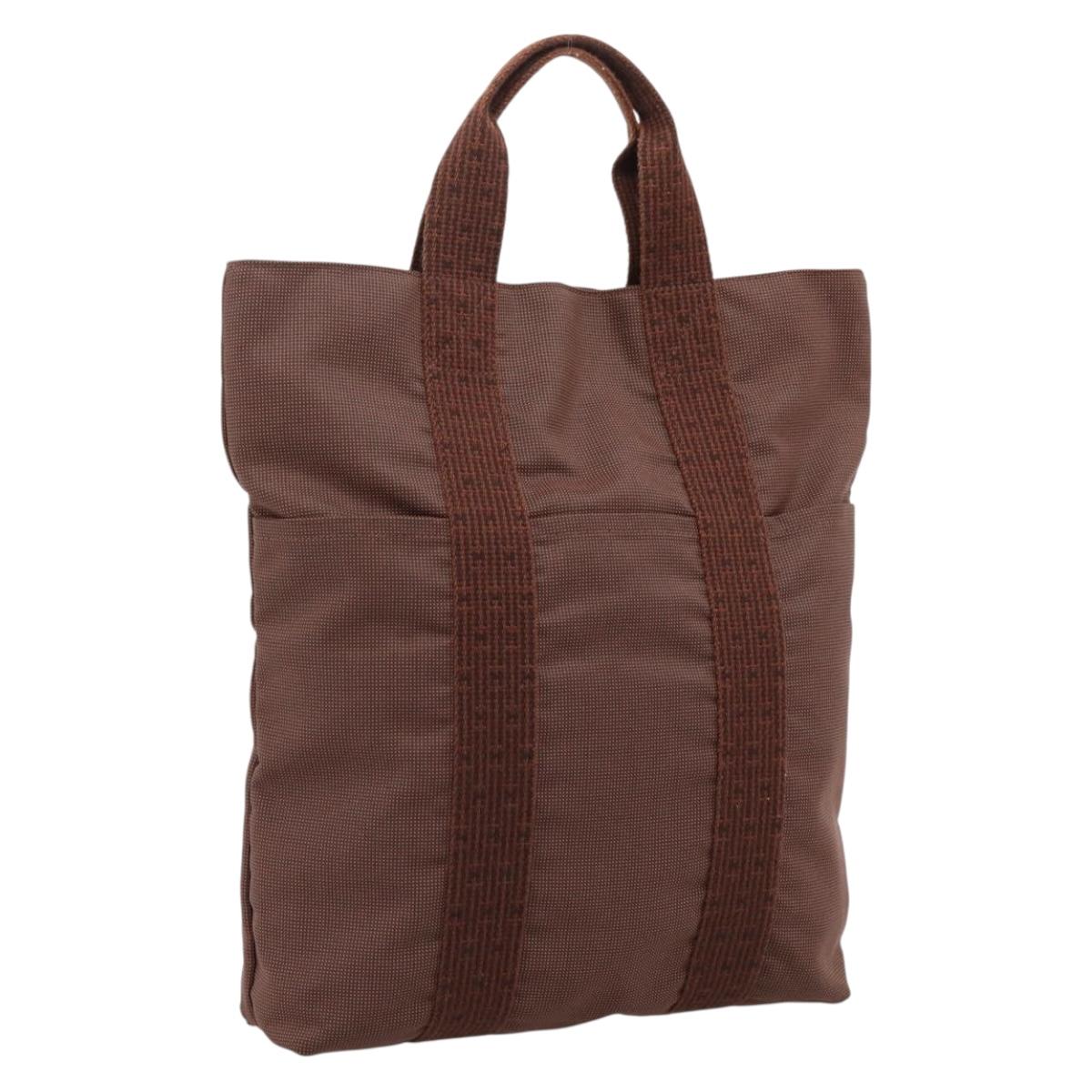 HERMES Her Line Cabas Hand Bag Canvas Brown Auth 205879A