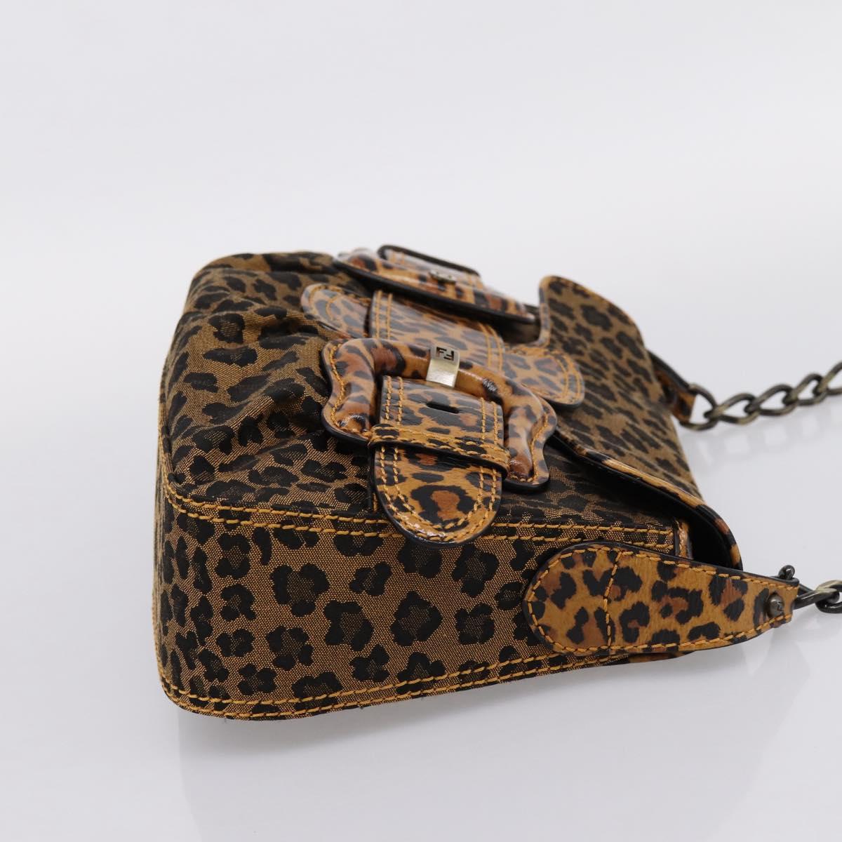 FENDI Chain Mamma Baguette Shoulder Bag Canvas Beige Auth 205882SAM