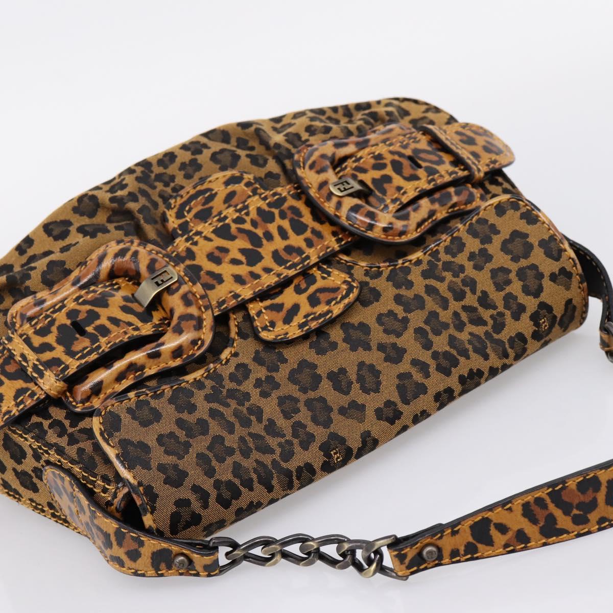 FENDI Chain Mamma Baguette Shoulder Bag Canvas Beige Auth 205882SAM