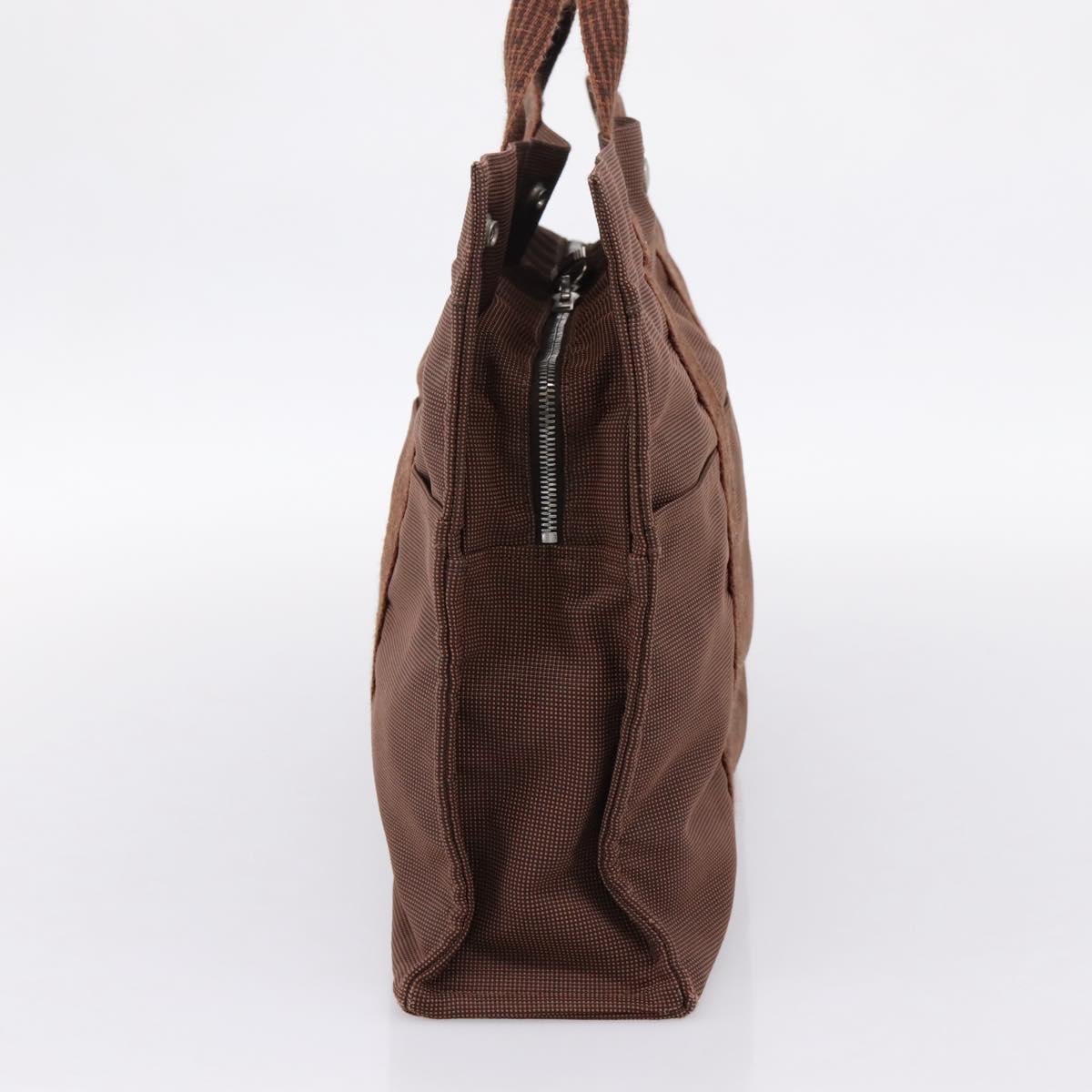 HERMES Her Line MM Hand Bag Canvas Brown Silver Auth 205885A