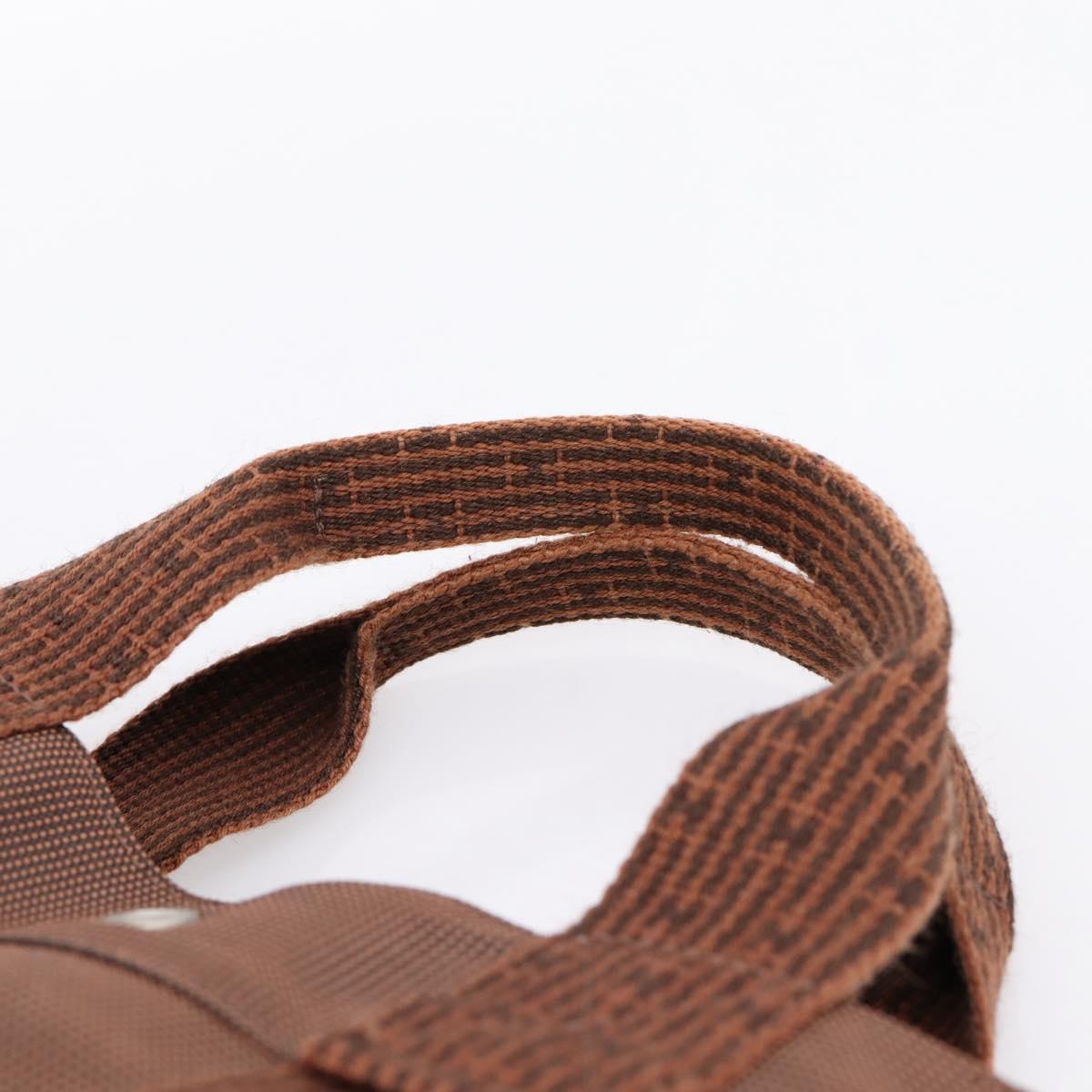 HERMES Her Line MM Hand Bag Canvas Brown Silver Auth 205885A