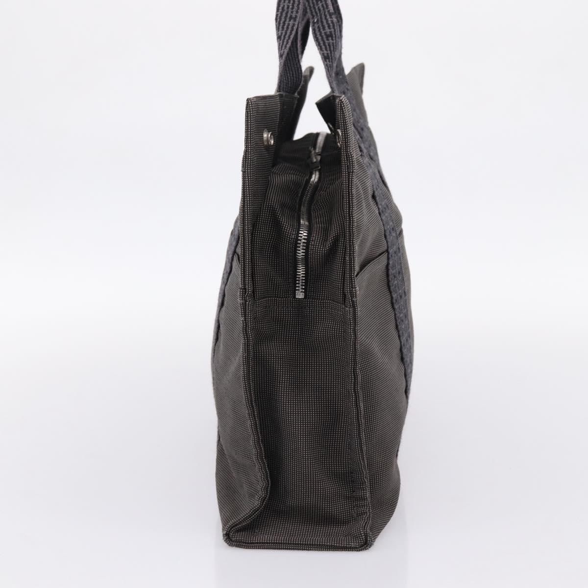 HERMES Her Line MM Hand Bag Canvas Gray Silver Auth 205886A