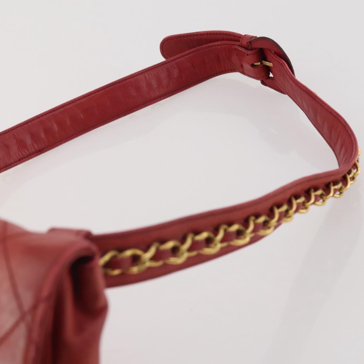 CHANEL Matelasse Waist Bag Leather Red Gold Tone CC Auth 205887