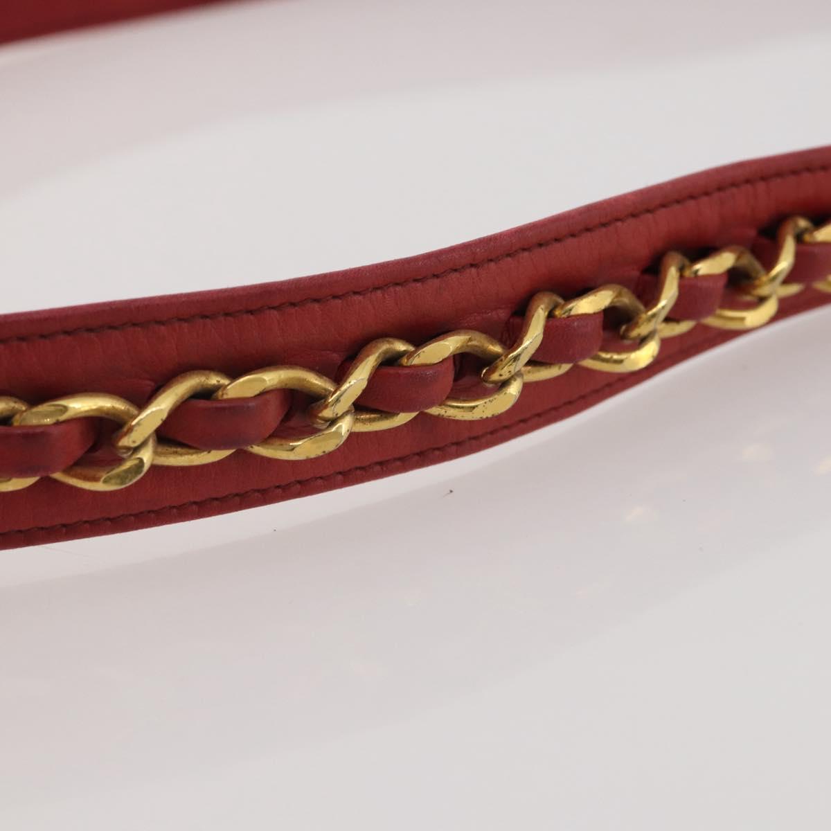CHANEL Matelasse Waist Bag Leather Red Gold Tone CC Auth 205887